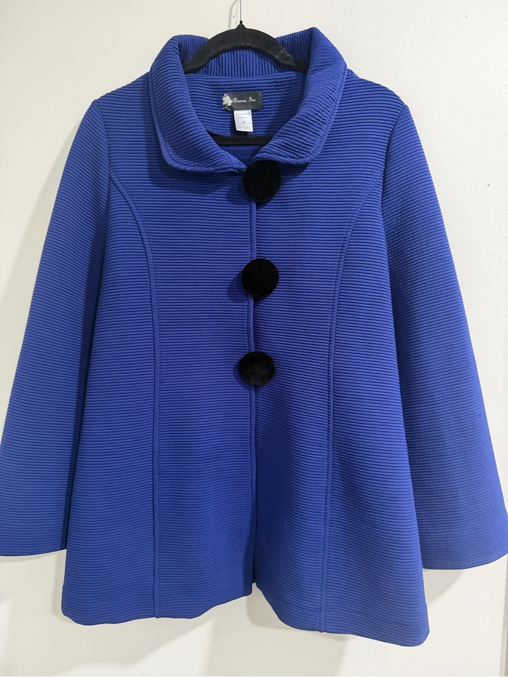 Women’s Cobalt Blue Textured Swing Blazer with Decorative Buttons - Picture 2 of 10